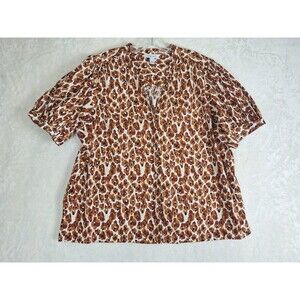 Nine West Button Top Short Sleeve Womens XXL Office Work Animal Pleats Cotton